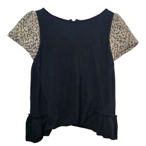 Leifsdottir Black Wool Cashmere Peplum Top Leopard Angora Sleeve Large